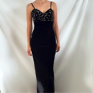 Vintage 90s black velvet maxi dress bodycon PIA USA womens small whimsygoth